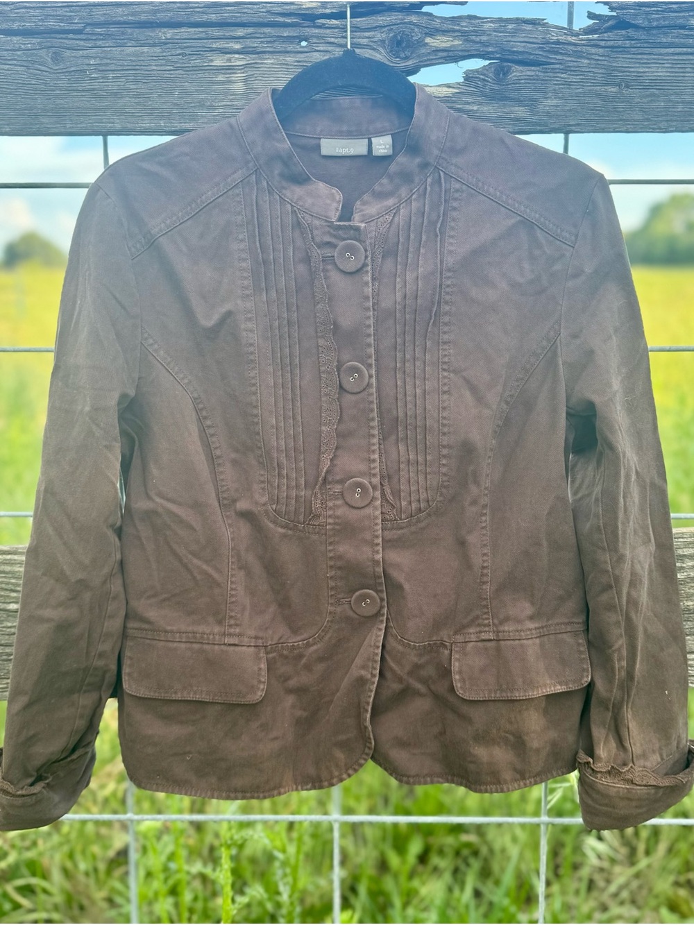 Apt. 9 Brown Cotton Military‎ Utility Jacket Womens Large Lace Trim